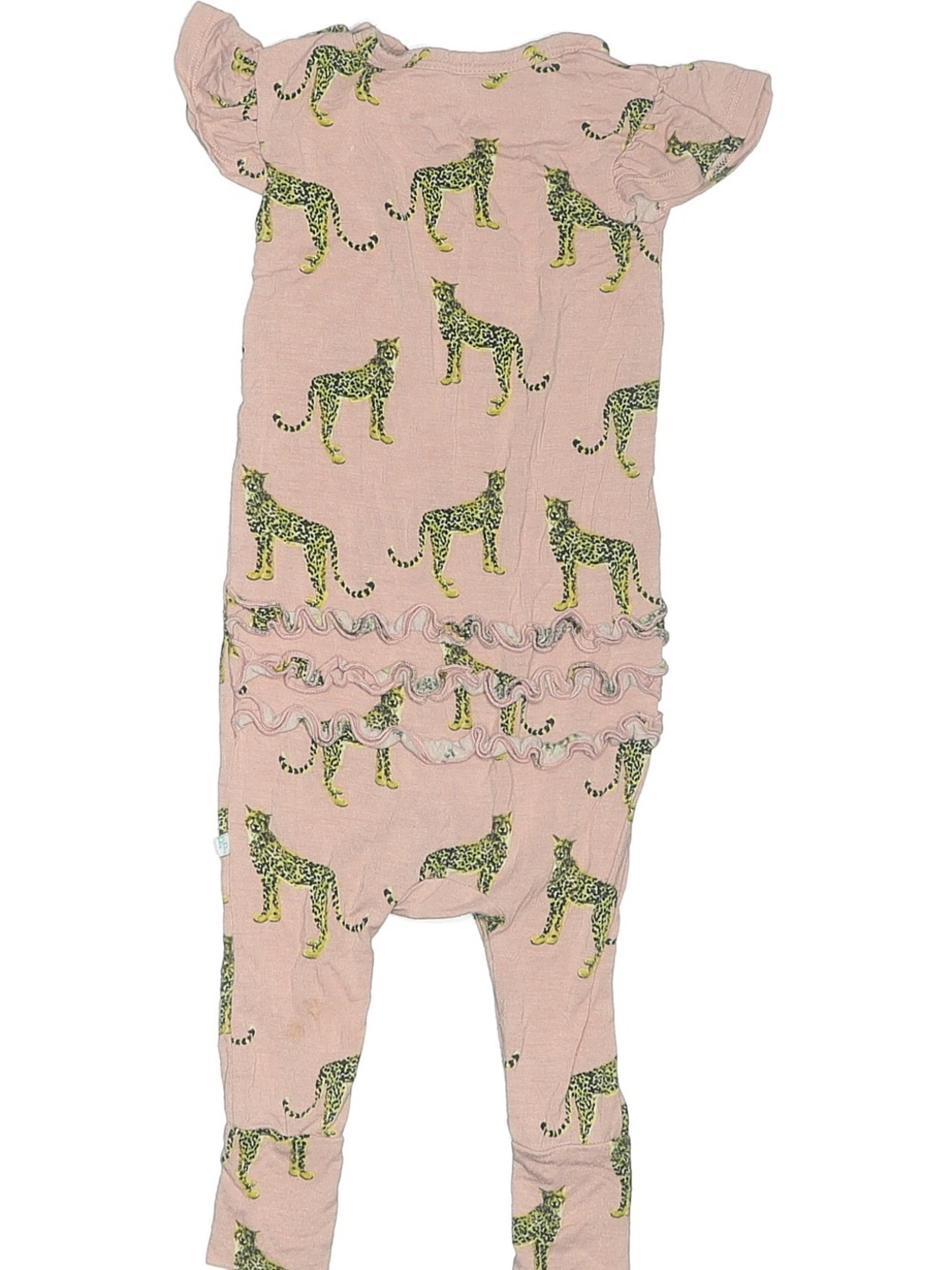Posh Peanut Pink Leopard Print Romper with Yellow-Green Spots
